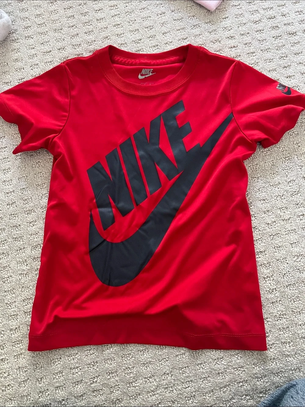 Nike Red Short-Sleeve Tee with Black Swoosh Logo